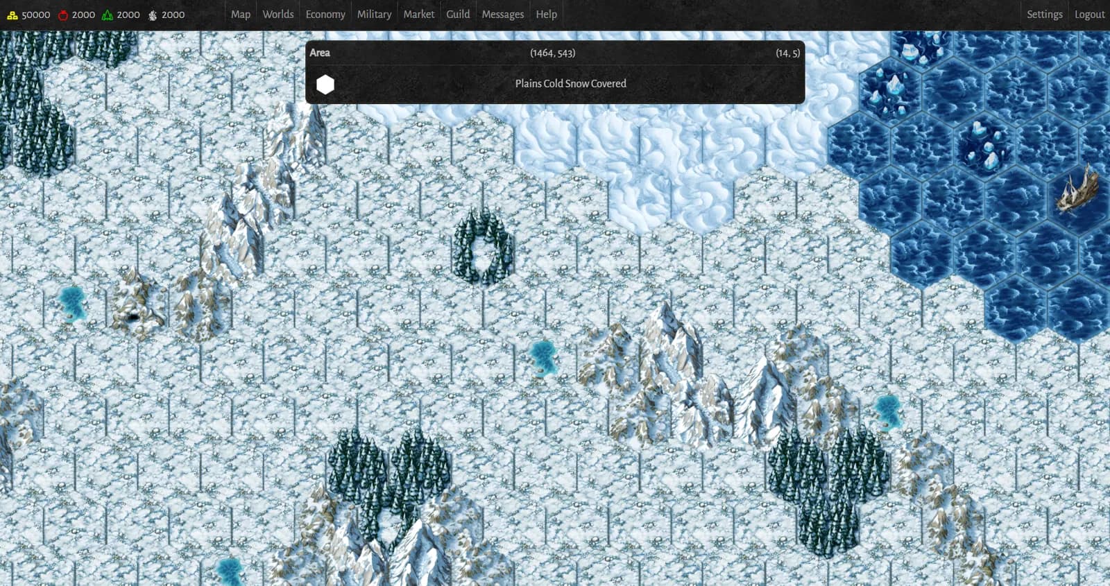 A snowfield with frozen lakes and a ship in the ice
