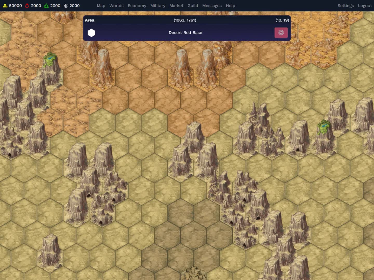 Red desert and yellow sand with rock spires
