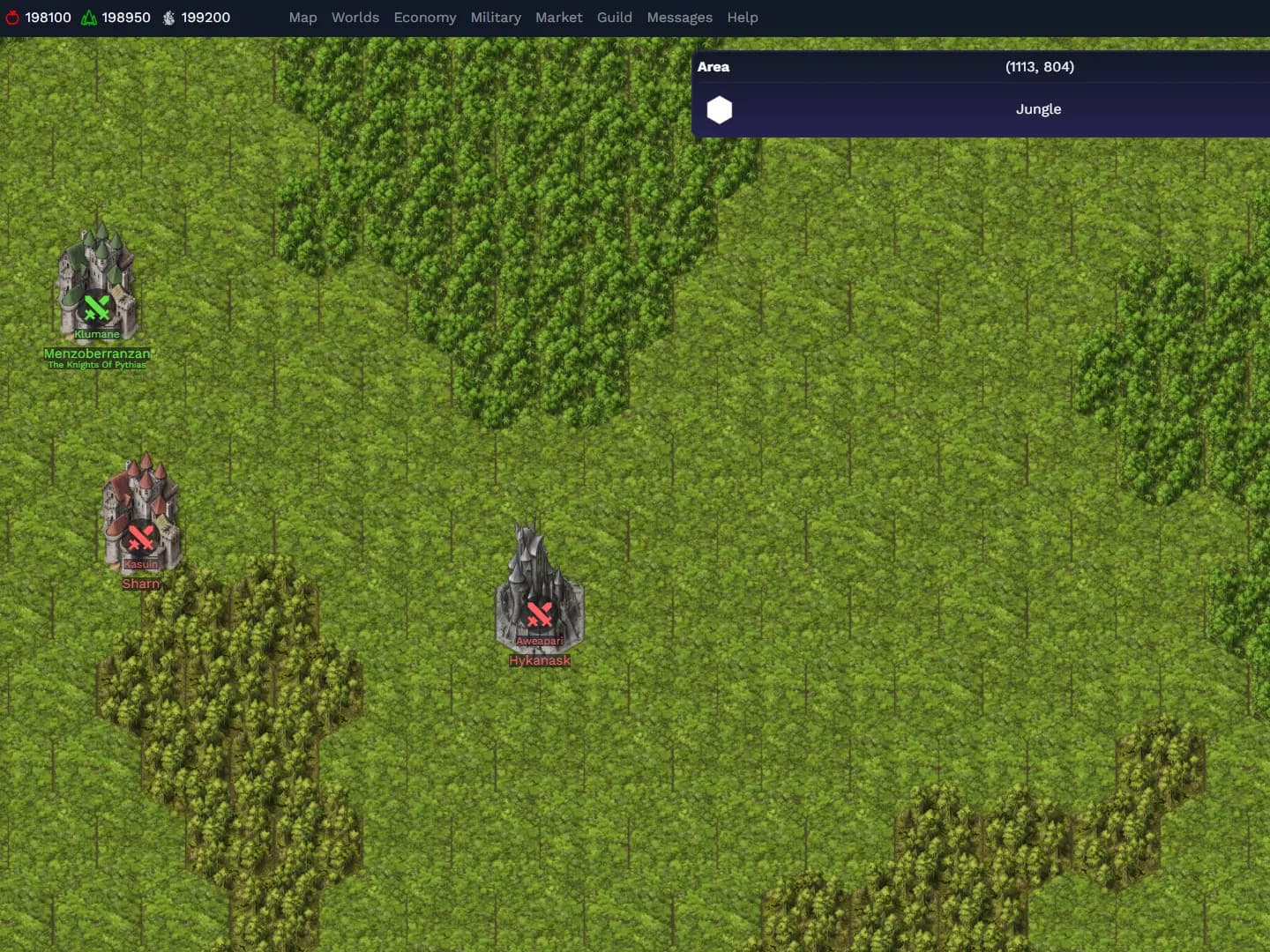 Green plains and forest with three cities
