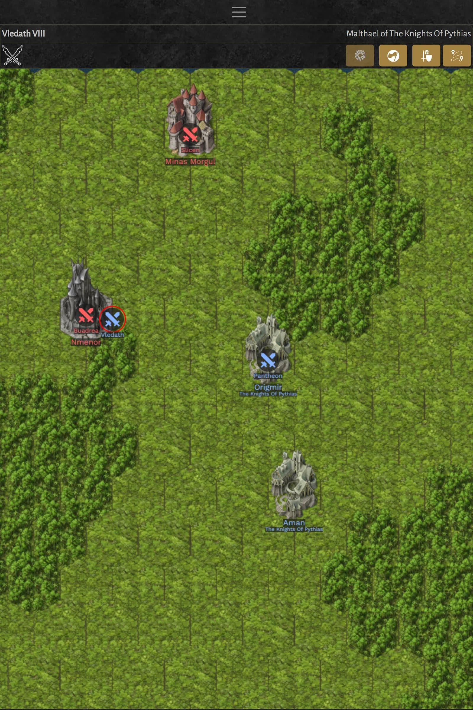 The map on a phone with an army selected and its action icons