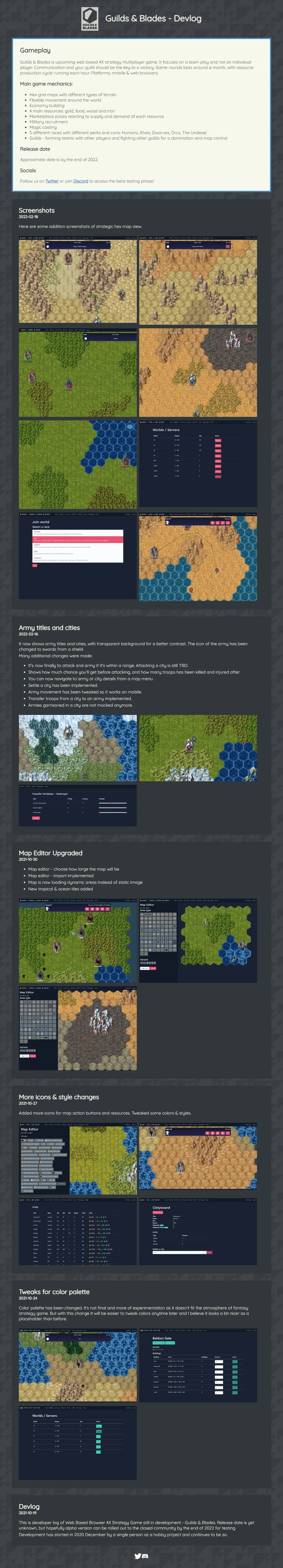 The old devlog site as one full-length page, every post and screenshot