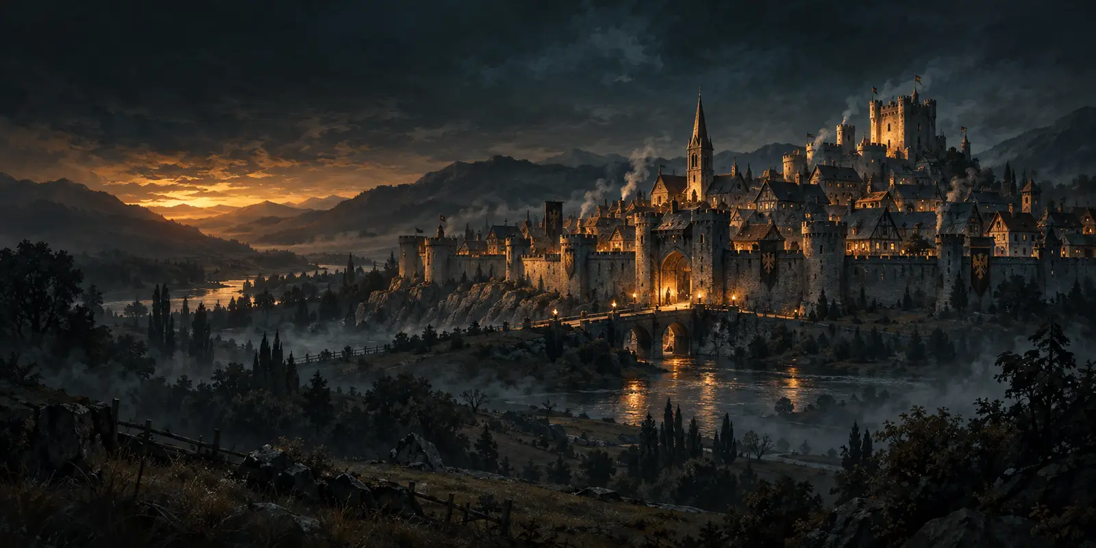 A Human city at dusk